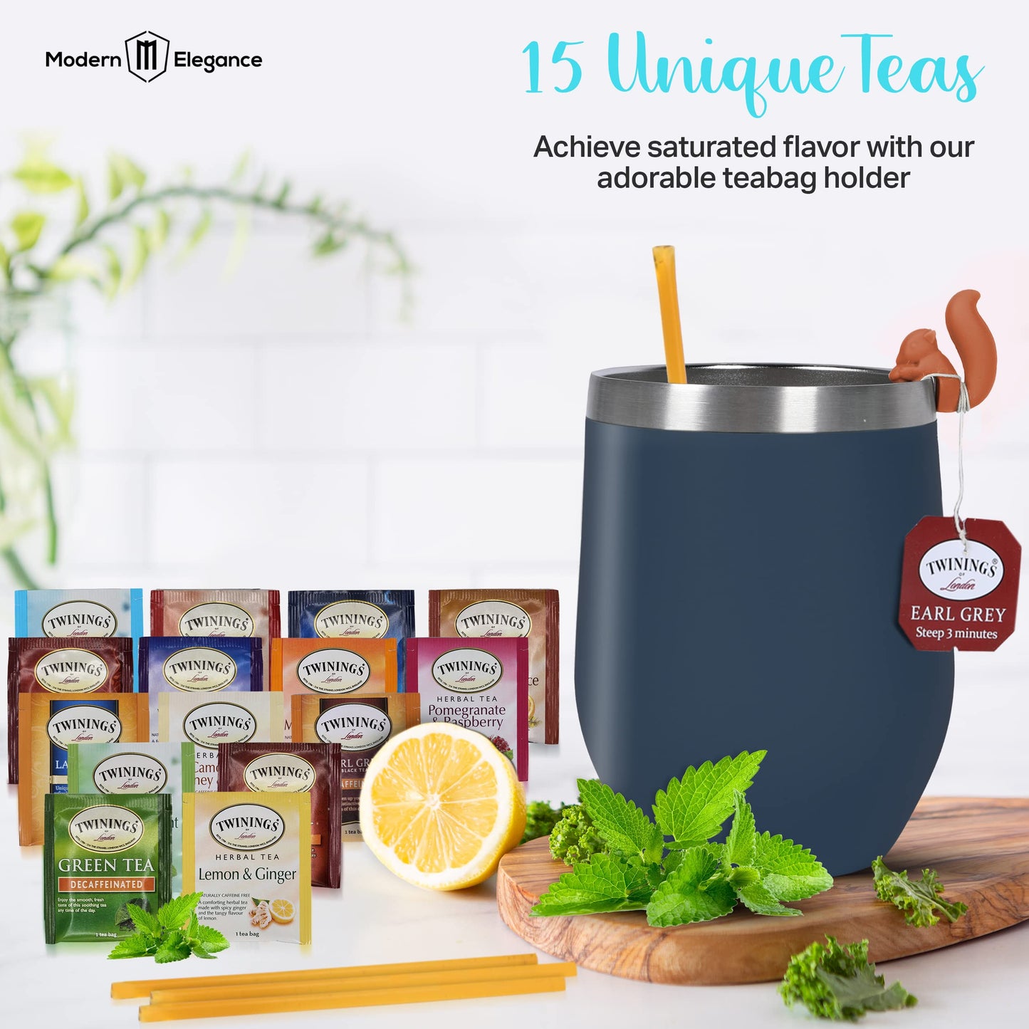 Tea Gift Sets for Tea Lovers Women and Men | Tea Gifts | Tea Gift Set | Tea Sets for Women | Stainless Steel Tumbler | 15 Unique Teas | 10 Honey Straws | Gift Box Tea Set (Teal)