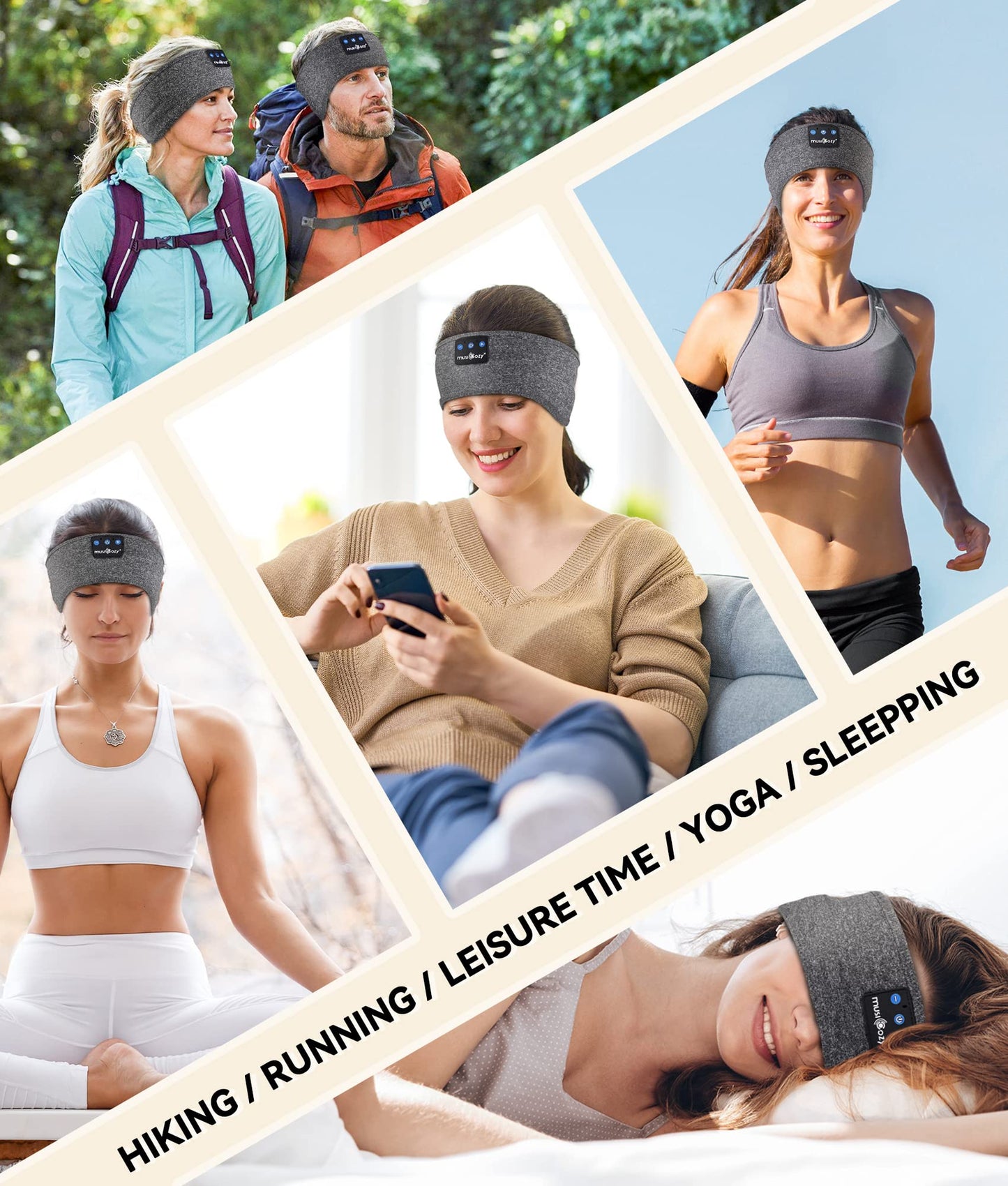 MUSICOZY Sleep Headphones Bluetooth 5.4 Headband, Sports Wireless Earphones Sweat Resistant Earbuds Sleeping Headphone with Ultra-Thin HD Stereo Speaker for Workout Running Cool Gadgets Unique Gifts