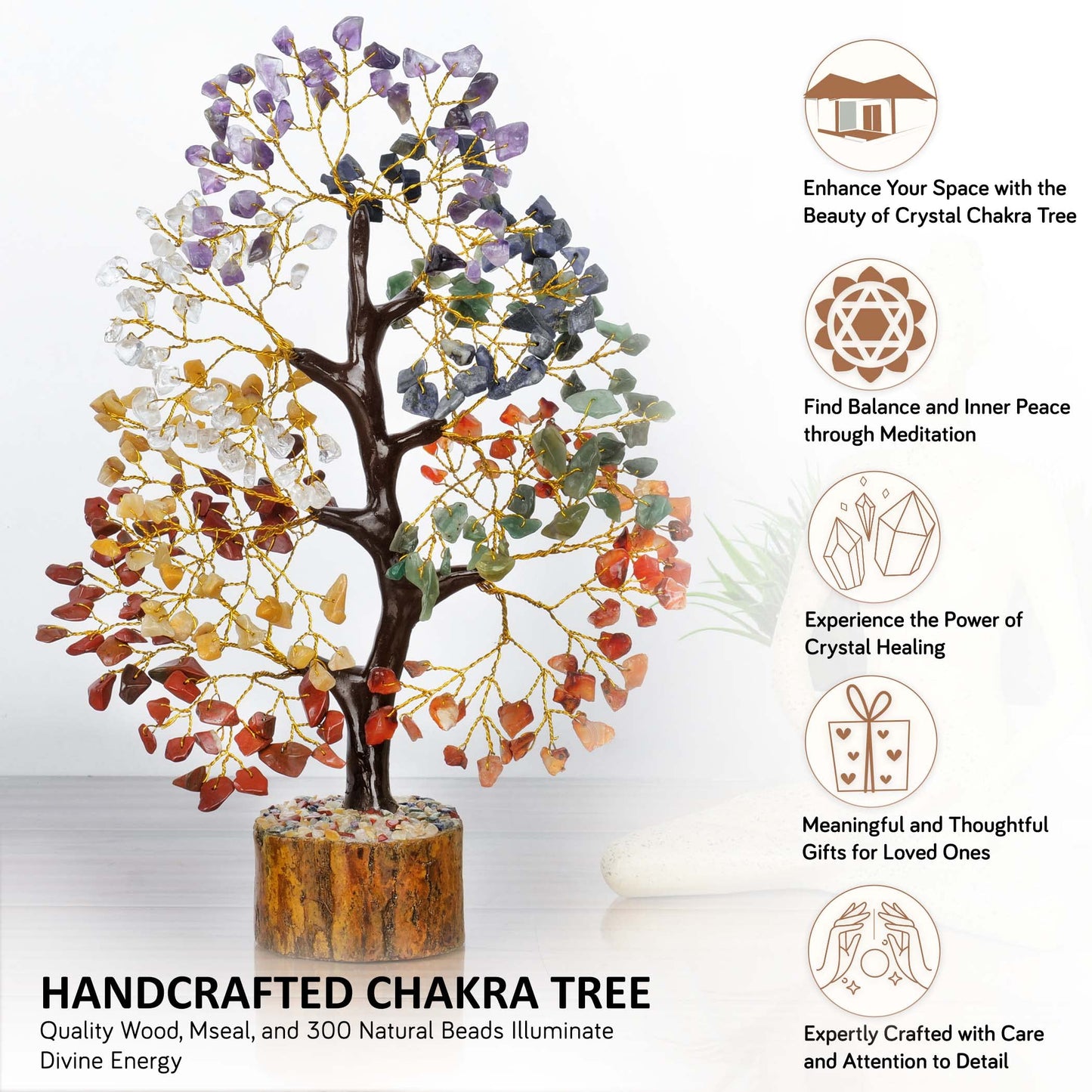 Chakra Tree - Stones and Crystals - Healing Crystals, Chakra Tree of Life, Crystal Tree, Crystal Tree for Positive Energy, Crystals and Healing Stone, Chakra Decor, Crystal Gifts, Spiritual Gifts