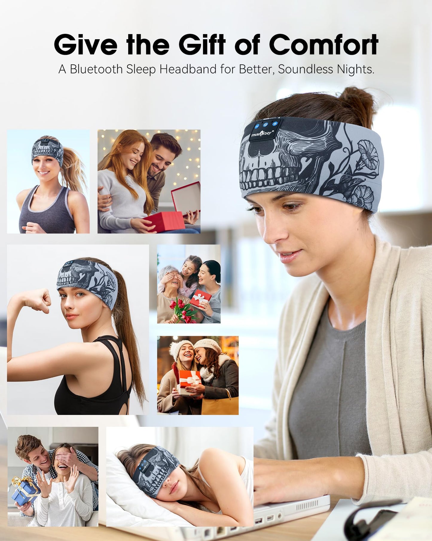 MUSICOZY Sleep Headphones Bluetooth 5.4 Headband, Sports Wireless Earphones Sweat Resistant Earbuds Sleeping Headphone with Ultra-Thin HD Stereo Speaker for Workout Running Cool Gadgets Unique Gifts