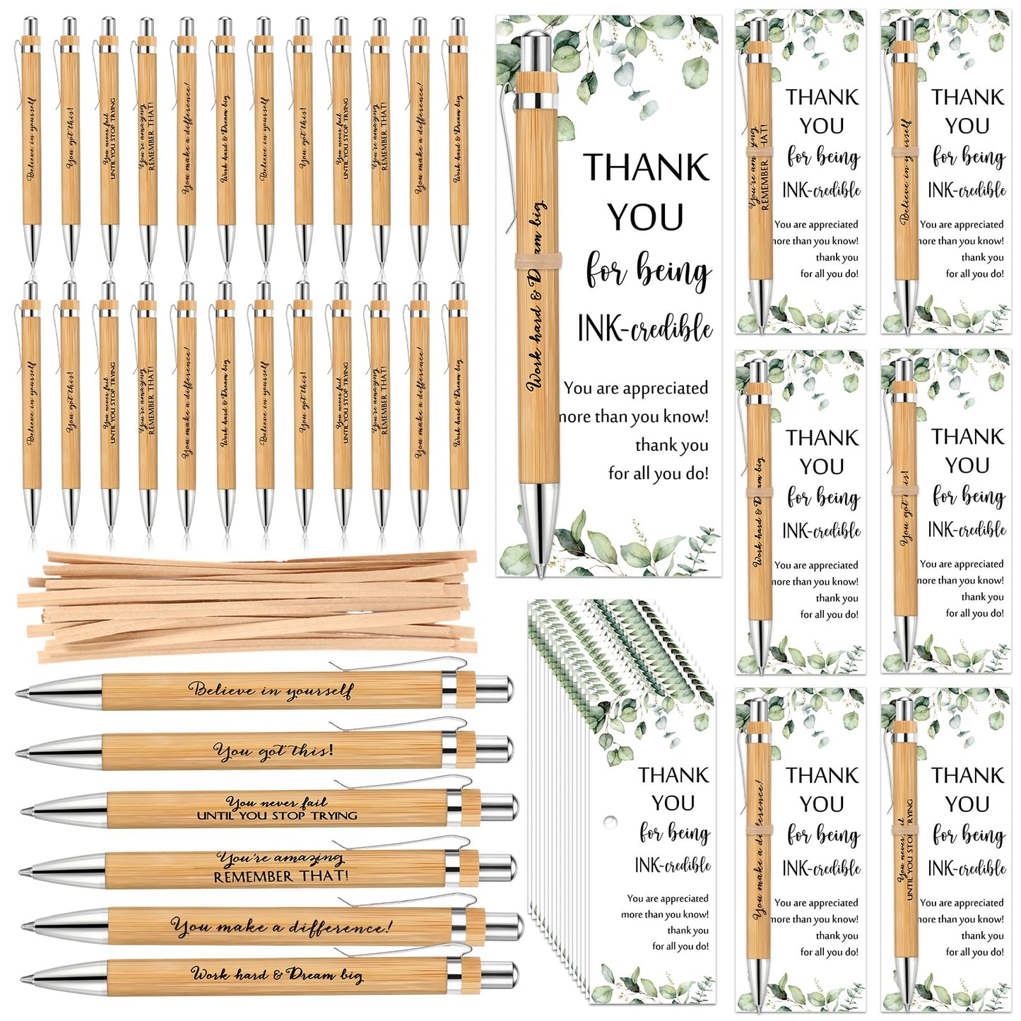 Yeaqee 36 Sets Employee Appreciation Gifts Bulk Thank You Gift Office Bamboo Pen with Inspirational Cards for Team Coworker Teacher Volunteer Nurse (Being Awesome)