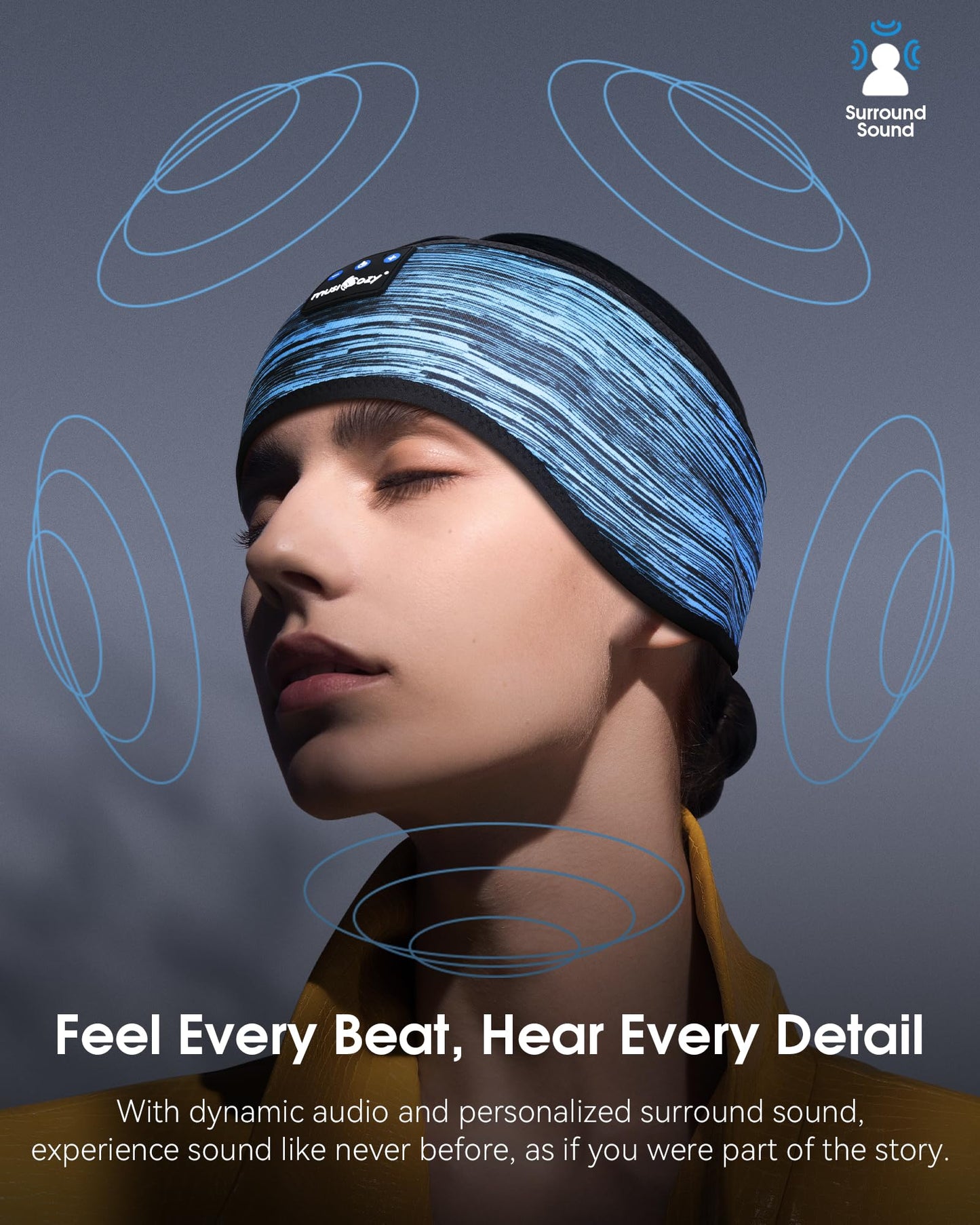 MUSICOZY Sleep Headphones Bluetooth 5.4 Headband, Sports Wireless Earphones Sweat Resistant Earbuds Sleeping Headphone with Ultra-Thin HD Stereo Speaker for Workout Running Cool Gadgets Unique Gifts