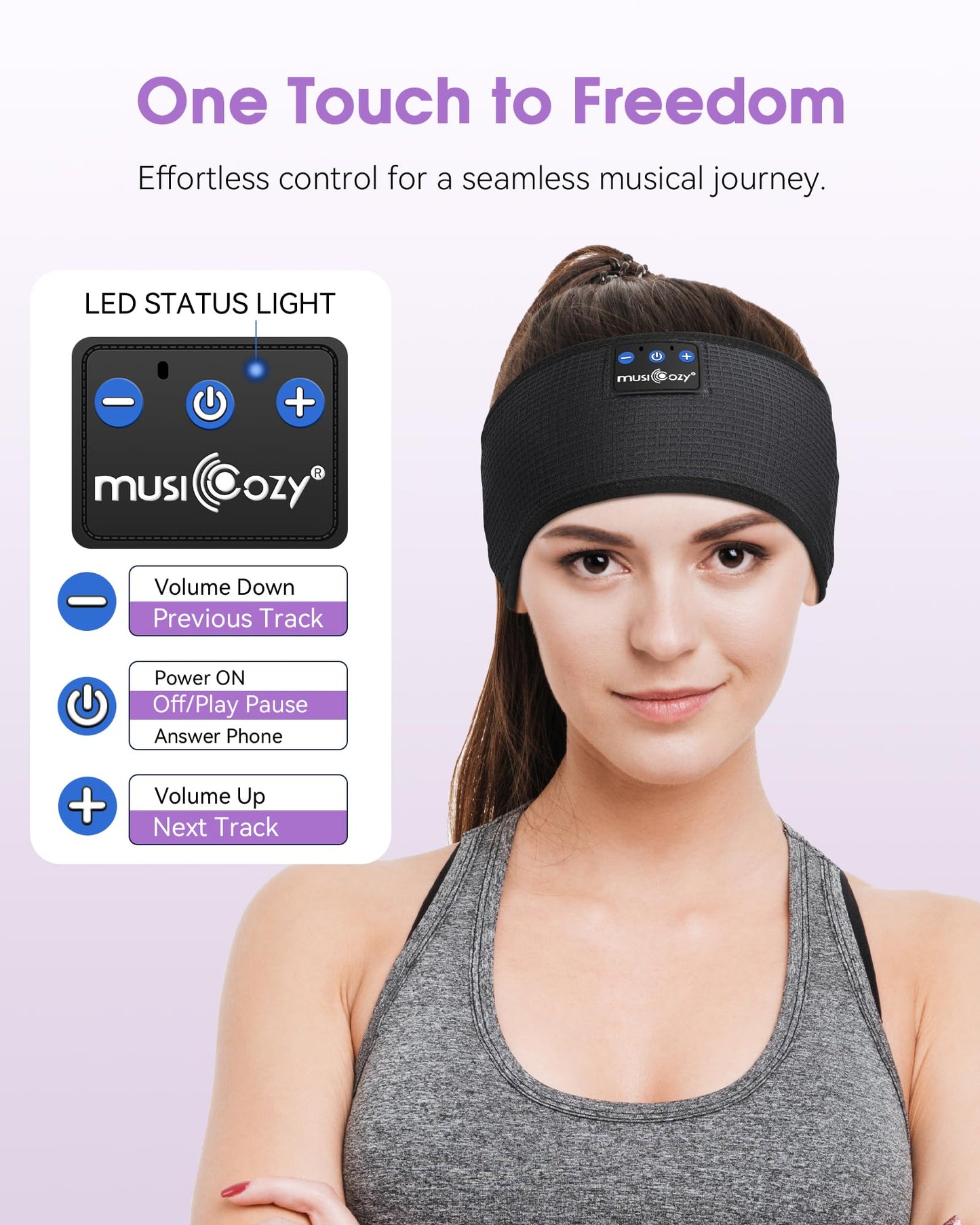 MUSICOZY Sleep Headphones Bluetooth 5.4 Headband, Sports Wireless Earphones Sweat Resistant Earbuds Sleeping Headphone with Ultra-Thin HD Stereo Speaker for Workout Running Cool Gadgets Unique Gifts