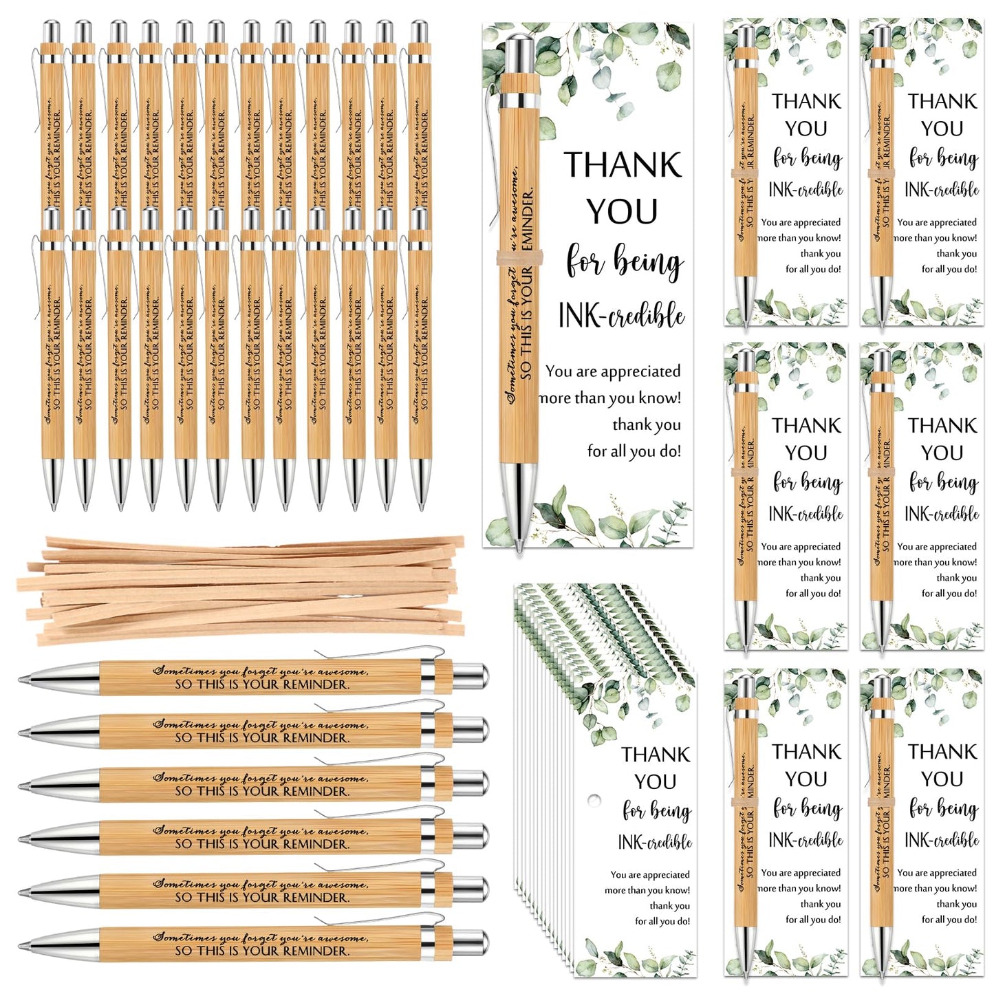 Yeaqee 36 Sets Employee Appreciation Gifts Bulk Thank You Gift Office Bamboo Pen with Inspirational Cards for Team Coworker Teacher Volunteer Nurse (Being Awesome)