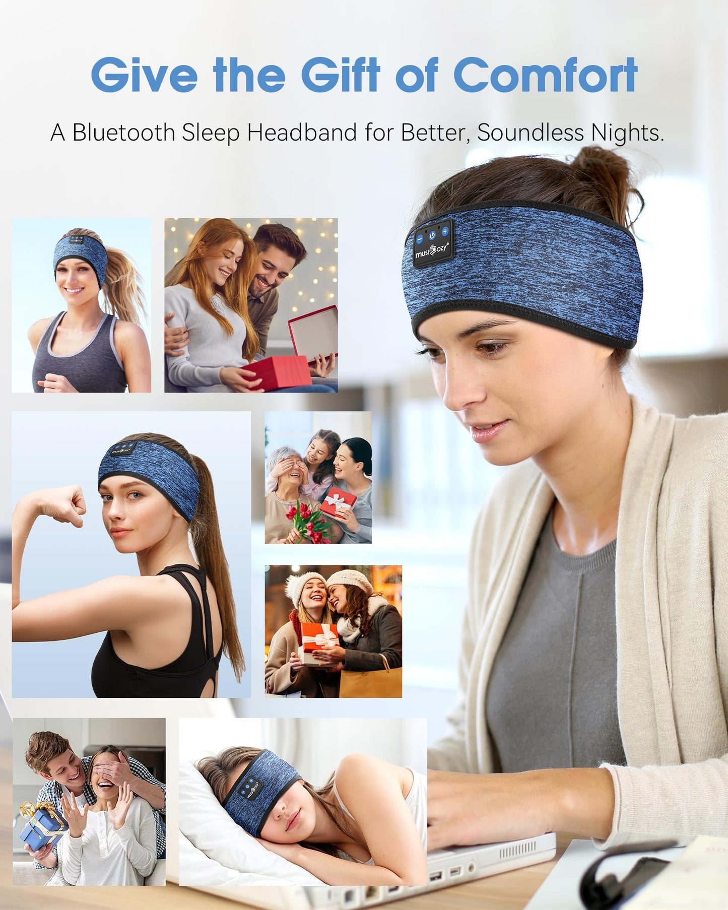 MUSICOZY Sleep Headphones Bluetooth 5.4 Headband, Sports Wireless Earphones Sweat Resistant Earbuds Sleeping Headphone with Ultra-Thin HD Stereo Speaker for Workout Running Cool Gadgets Unique Gifts