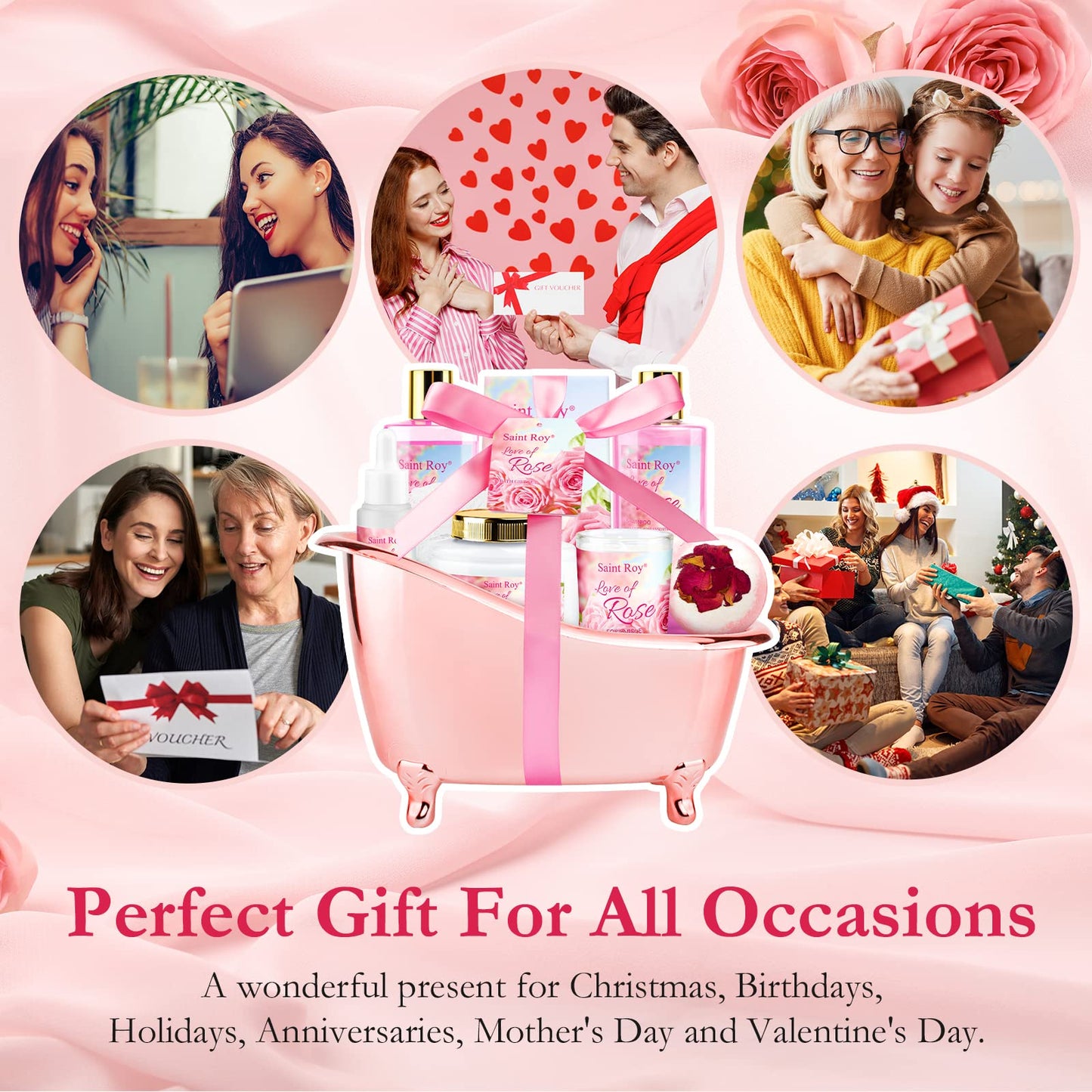 SPA Gifts for Her Gift Baskets for Women, Spa Gifts for Mom Strawberry Scent - Rich in Jojoba Oil Shea Butter with Body Lotion, Bath Bomb, Care Package, Birthday Gift