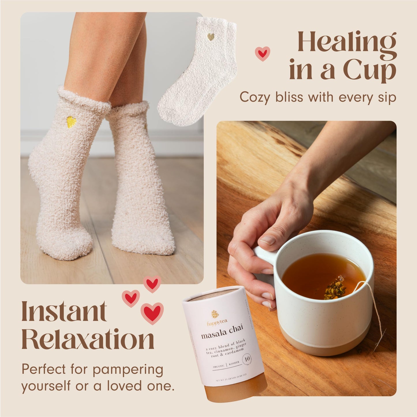 UnboxMe Tea Lover's Gift Basket – Self-Care Gift Box with Cozy Socks, Ceramic Mug, Chai Tea, Honey & Cinnamon | Perfect Get Well Soon or Relaxation Gift for Women