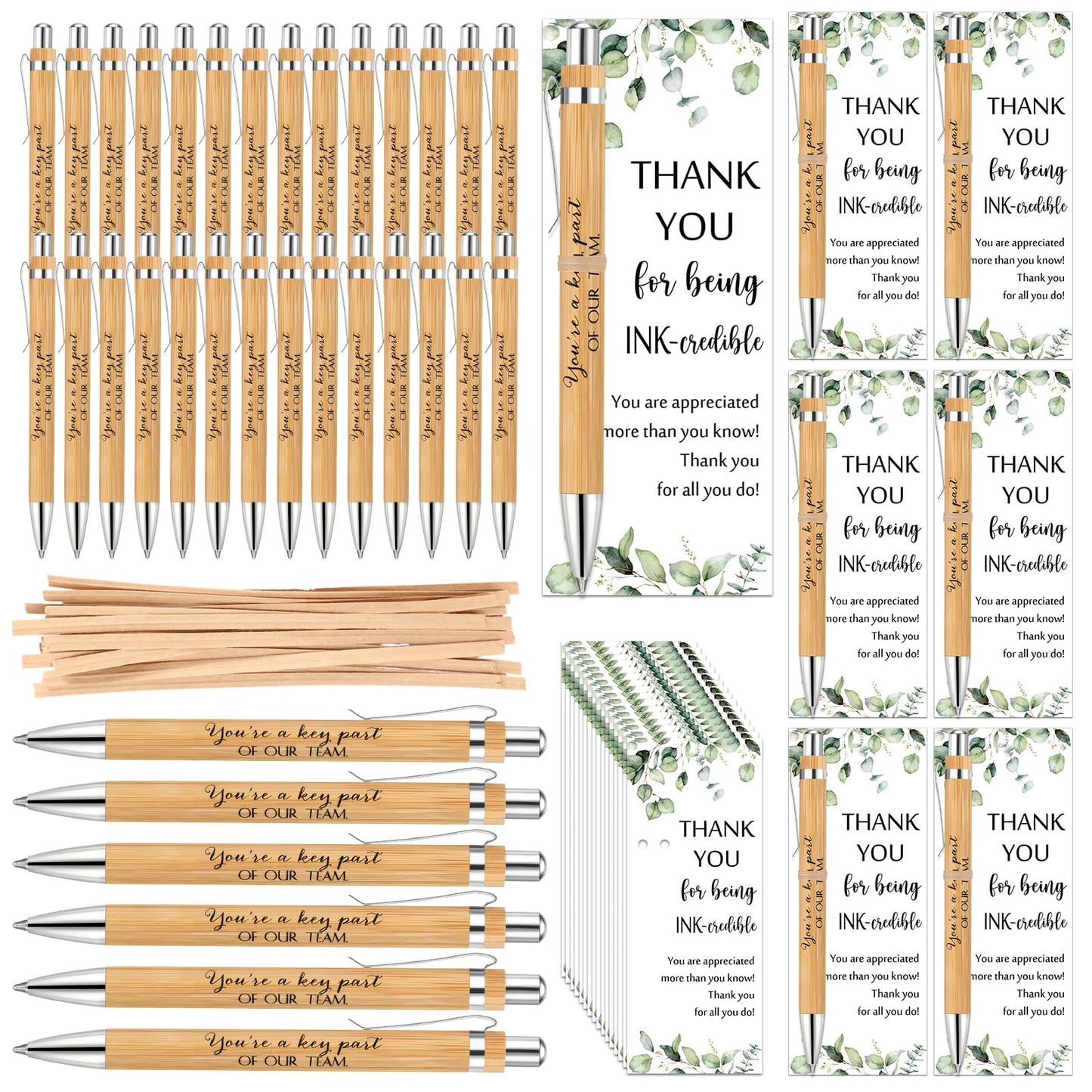 Yeaqee 36 Sets Employee Appreciation Gifts Bulk Thank You Gift Office Bamboo Pen with Inspirational Cards for Team Coworker Teacher Volunteer Nurse (Being Awesome)