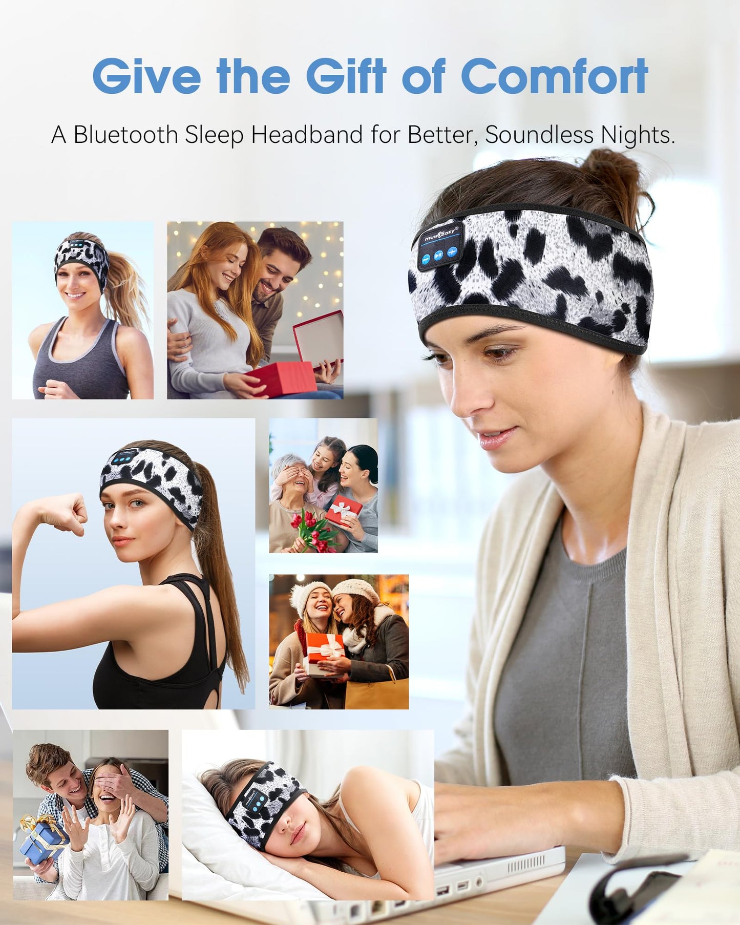 MUSICOZY Sleep Headphones Bluetooth 5.4 Headband, Sports Wireless Earphones Sweat Resistant Earbuds Sleeping Headphone with Ultra-Thin HD Stereo Speaker for Workout Running Cool Gadgets Unique Gifts