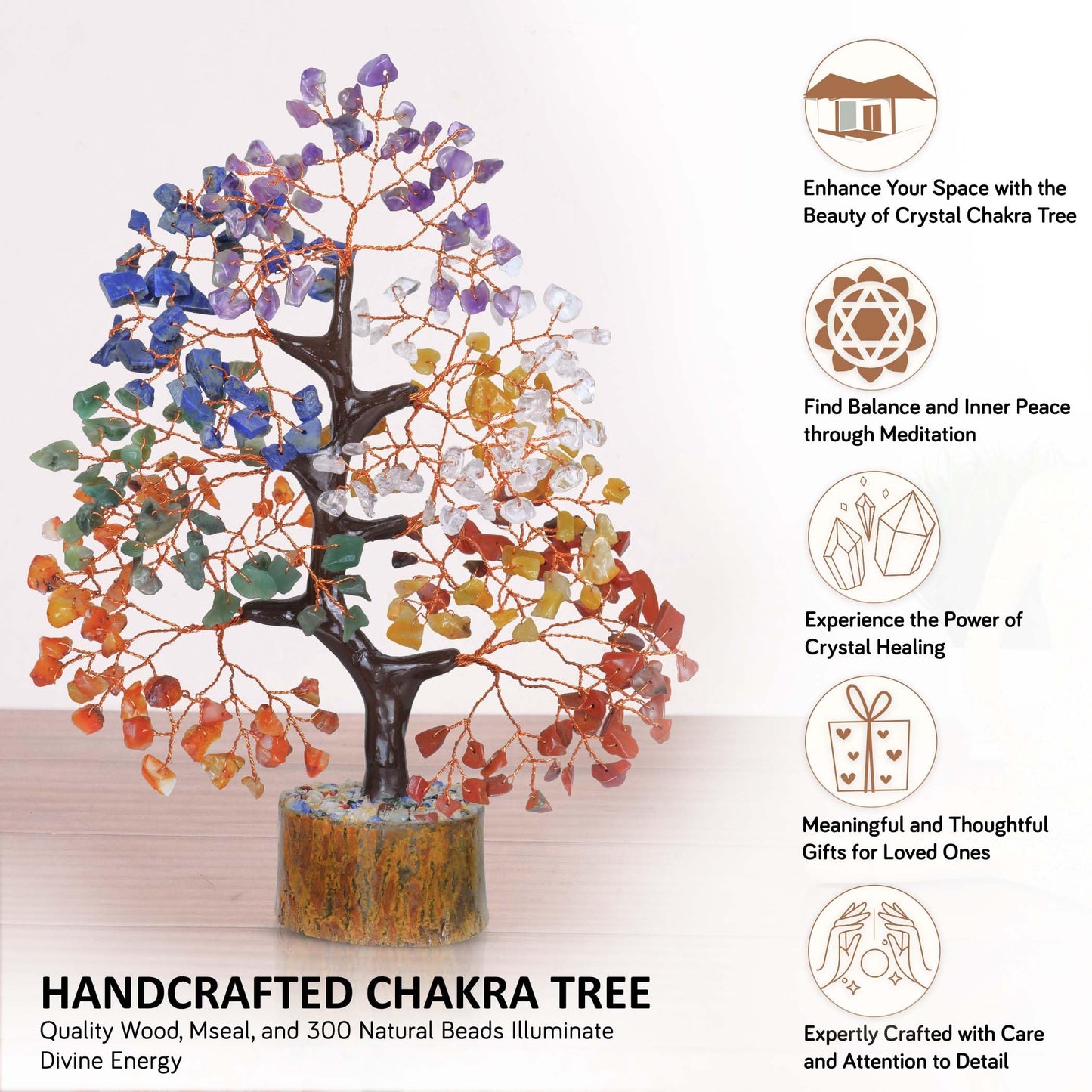 Chakra Tree - Stones and Crystals - Healing Crystals, Chakra Tree of Life, Crystal Tree, Crystal Tree for Positive Energy, Crystals and Healing Stone, Chakra Decor, Crystal Gifts, Spiritual Gifts