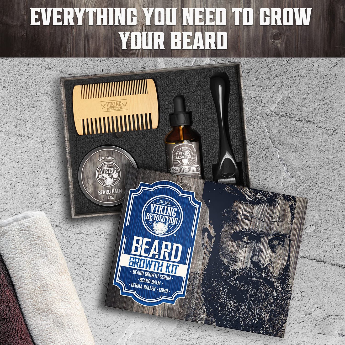 Viking Revolution Beard Care Kit for Men - Kit includes 100% Boar Beard Brush, Wooden Comb, Beard Balm, Beard Oil, Beard & Mustache Scissors in a Metal Box