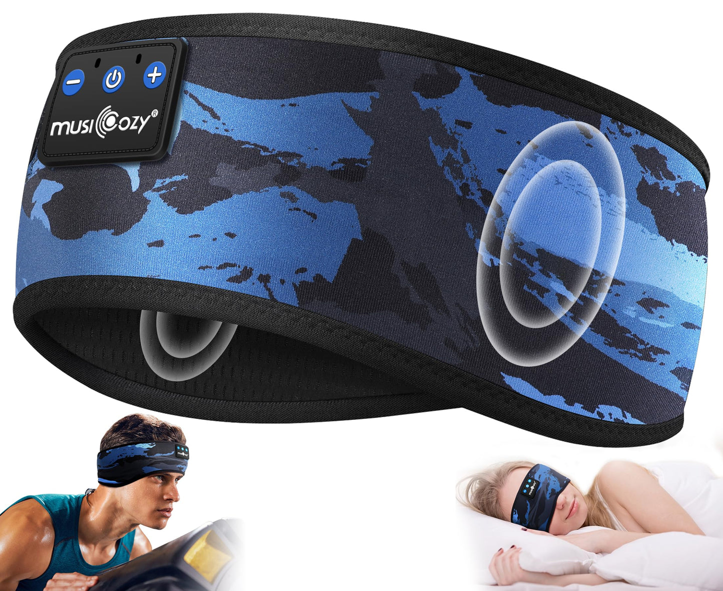 MUSICOZY Sleep Headphones Bluetooth 5.4 Headband, Sports Wireless Earphones Sweat Resistant Earbuds Sleeping Headphone with Ultra-Thin HD Stereo Speaker for Workout Running Cool Gadgets Unique Gifts