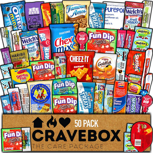 CRAVEBOX Snack Box (50 Count) Easter Variety Pack Gift Care Package Basket Adult Kid Guy Girl Women Men Birthday College Student Office Back to School