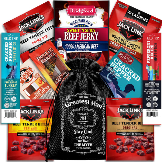 Beef Jerky Gift Baskets For Men - Dad Gifts, Birthday Gifts For Men Who Have Everything With Beef Jerky Variety Pack - Mens Gifts, Dad Birthday Gift, Care Package For Men, Husband Birthday Gift By